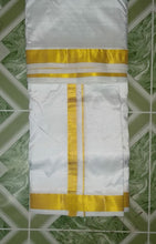 Handloom Pure Silk White Color Dhoti Size 9X5 (or) 4.1Mtr Dhoti with 2.3Mtr Angavastram with 1" Inch Gold Zari Border