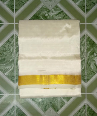 Handloom Pure Silk Cream/Sandal Color Dhoti Size 9X5 (or) 4.1Mtr Dhoti with 2.3Mtr Angavastram with 1