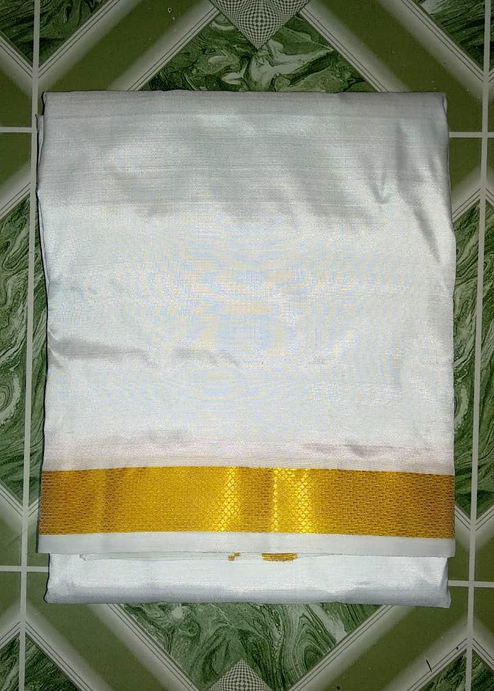 Handloom Pure Silk White Color Dhoti Size 9X5 (or) 4.1Mtr Dhoti with 2.3Mtr Angavastram with 1