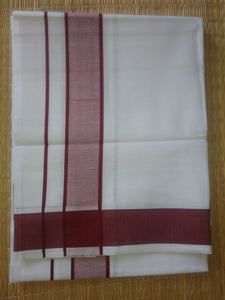 EXD285 Men's Trendy Border Dhoti With Velcro and Pocket on Bleach Dhoti Size 4 Mulam / 2 Mtr