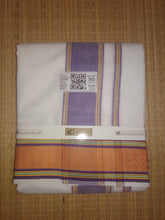 EXD031 Men's Traditional Dhoti Edged With Bud & Double Line on Sides of the Border / Unbleach / Bleach Dhoti Size Mulam 9X5 (or) 4.15 Mtr Dhoti with 2.30 Mtr Angavastram