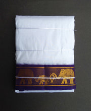 EXD522 Handloom Pure Silk white Color Dhoti Size Mulam 9X5 (or) 4.15 Mtr Dhoti with 2.30 Mtr Angavastram with 3" Inch Elephant Border