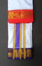 EXD522 Handloom Pure Silk white Color Dhoti Size Mulam 9X5 (or) 4.15 Mtr Dhoti with 2.30 Mtr Angavastram with 3" Inch Elephant Border