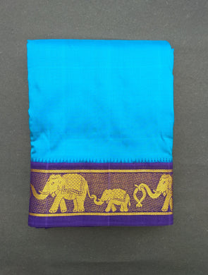 EXD522 Handloom Pure Silk Sky Blue Color Dhoti Size Mulam 9X5 (or) 4.15 Mtr Dhoti with 2.30 Mtr Angavastram with 3