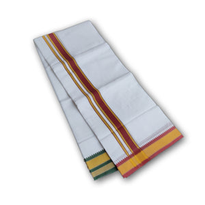 EXD655 Exclusive Dhoties Men's Traditional Pure Cotton Mayilkann Ganga Jamuna Bleached White Dhoti Size 4 Mulam / 2Mtrs With Separate Angavastram