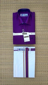 EXD181 Men's Combo Matching Art silk shirt Half Sleeve and 2 Mtrs cotton Dhoti with Velcro and pocket / Violet