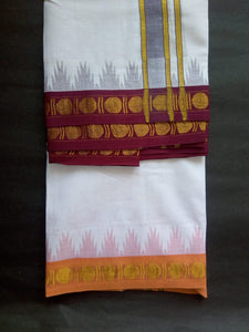 EXD529 Mens Dhoti With Fancy Border / Unbleach Dhoti Size Mulam 9X5 (or) 4.15 Mtr Dhoti with 2.30 Mtr Angavastram