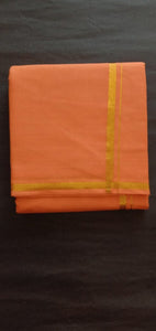 EXD611 Men's Traditional Pure Cotton Color Dhoti size Mulam 9X5 (or) 4.15 Mtr Dhoti with 2.30 Mtr Angavastram With Gold Color Border