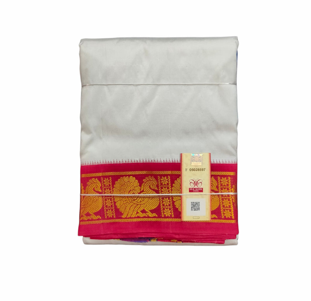EXD691 Handloom Pure Silk Dhoti Size Mulam 9X5 (or) 4.15 Mtr Dhoti with 2.30 Mtr Angavastram with 3