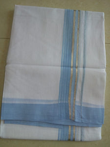 EXD306  Men's 100% Cotton Dhoti With Velcro and Pocket on Plain Border on Bleach Dhoti Size Mulam 9 (or) 4.1Mtrs Double Dhoti