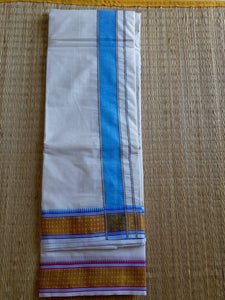 EXD304 Men's Traditional dhoti with 2.8" inch Flower design border / Unbleach Dhoti Size Mulam 9X5 (or) 4.15 Mtr Dhoti with 2.30 Mtr Angavastram