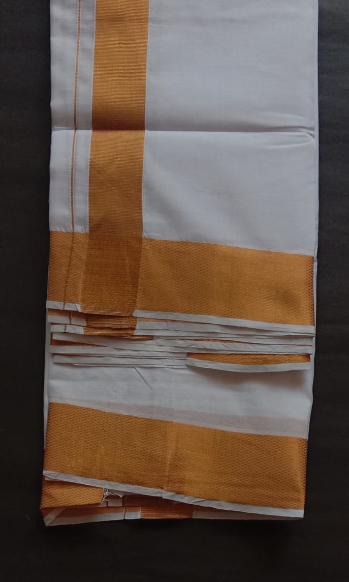 EXD615 Men's Traditional Cotton Dhoti size Mulam 9X5 (or) 4.15 Mtr Dhoti with 2.30 Mtr Angavastram With 2