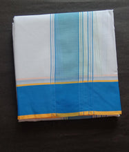 EXD613 Men's Traditional Cotton Dhoti size Mulam 10X6 (or) 4.15 Mtr Dhoti with 2.30 Mtr Angavastram With Color Polyester Border